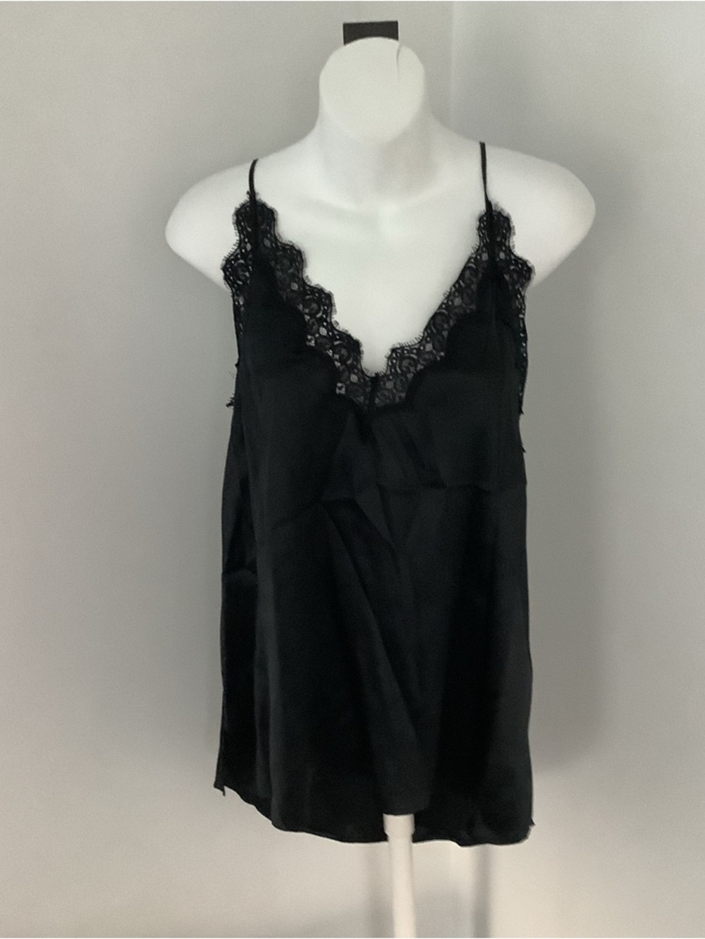 Black Lace-Trim Satin Cami Top